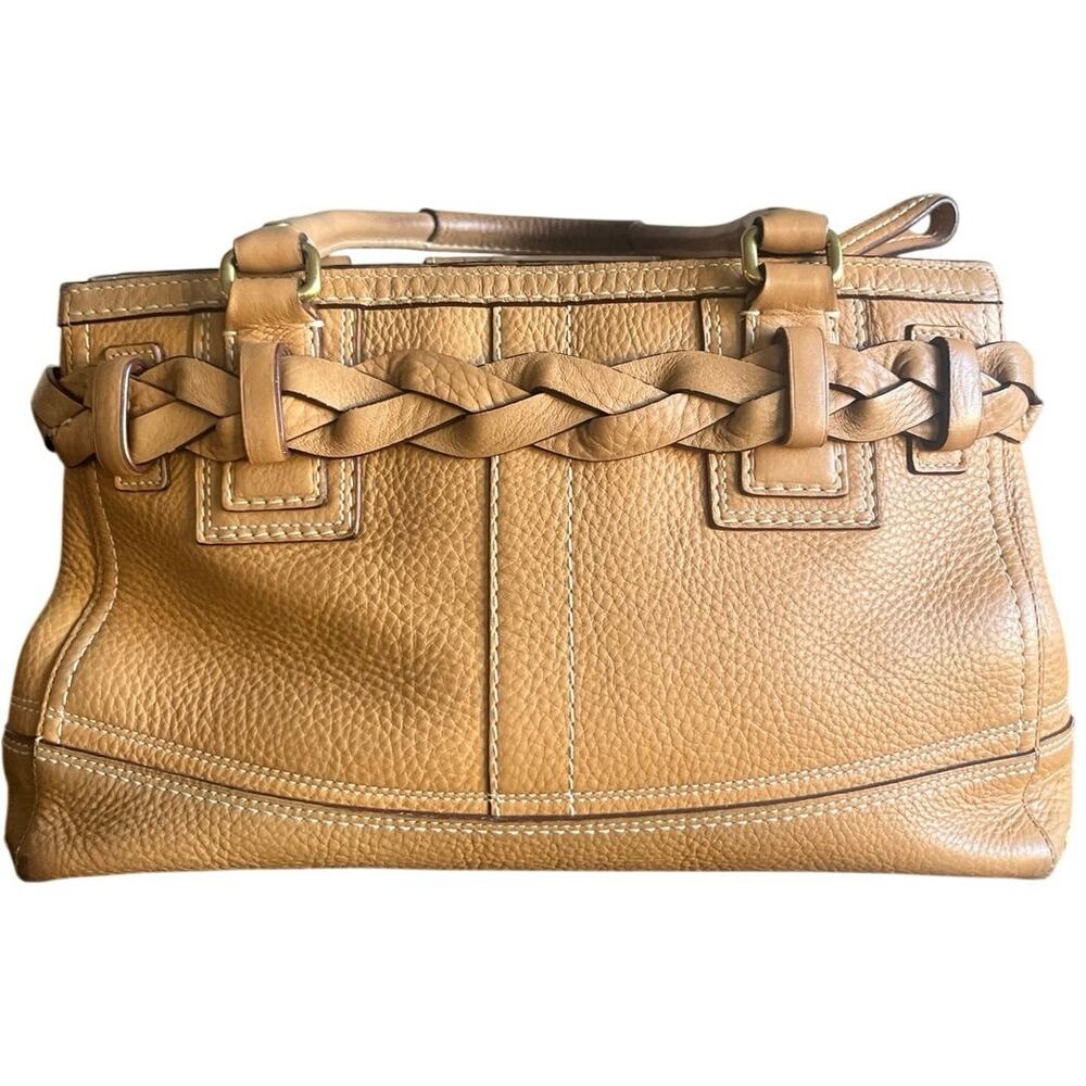 Coach Vintage Hamptons Tan Braided Pebble Leather Satchel Bag Carryall Purse - Picture 2 of 14